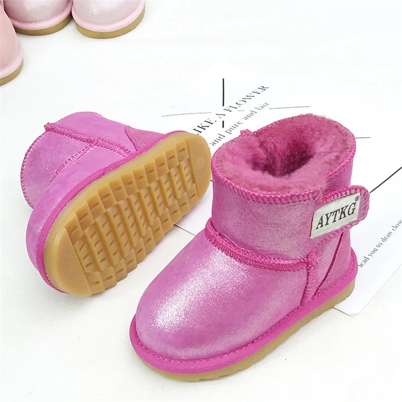 2019 г. Детские зимние меховые ботинки из чистой шерсти детские для мальчиков и