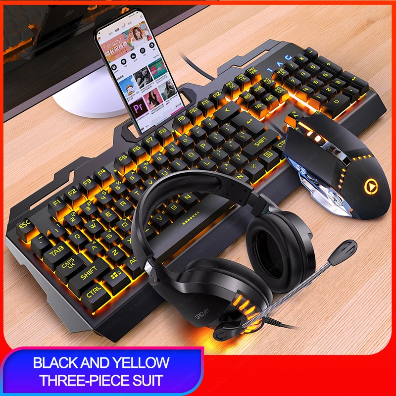 104 keys gaming keyboard mouse headset combos mechanical feel game keyboards 3200dpi mice headphone set for pc gamer free global shipping