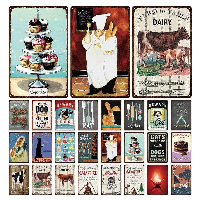 

Retro Cow Tin Signs Cupcakes Chef Metal Painting Wall Decor for Pub Bar Club Restaurant Hotel Metal Poster Plaque Decoration
