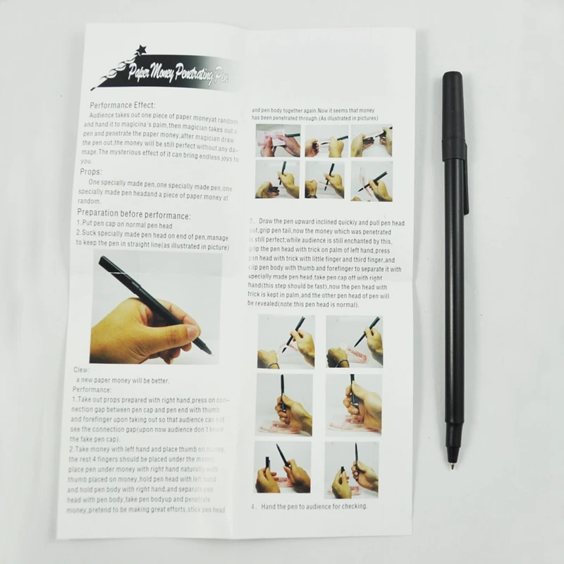 Причудливый волшебный трюк проникновение ручки через деньги Примечание