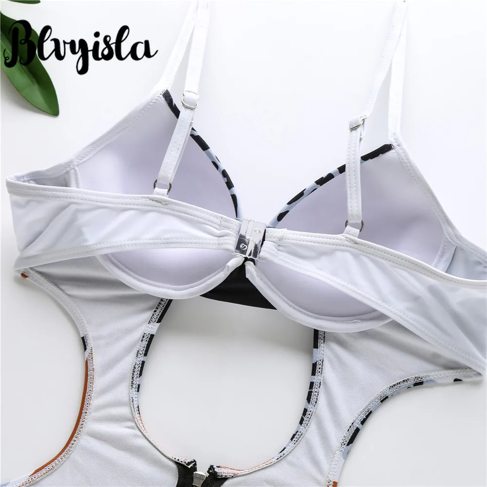 

Blvyisla Steel Push Up Gather Breast One Piece Swimsuit Monokini Sexy Women Special Zipper Hollow Out Swimwear Bathing Suit