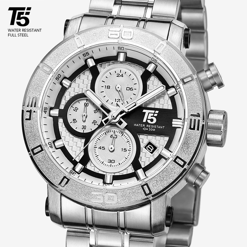 T5 Топ бренд класса люкс розовое золото кварцевые хронограф мужские s Relogio Masculino