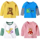 Футболка хлопковая с длинным рукавом и круглым вырезом для маленьких девочек и мальчиков, весна-осень