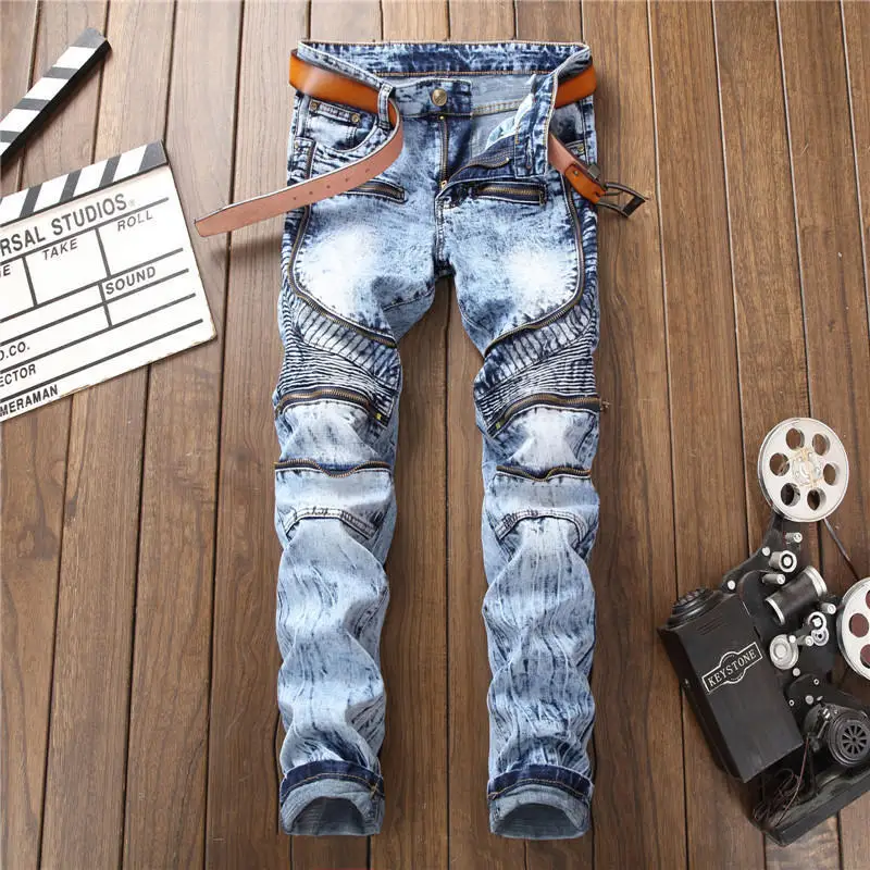 

New Arrivals Men's Jeans Ripped Slim Fit Straight Denim Pants Embroidery Trousers