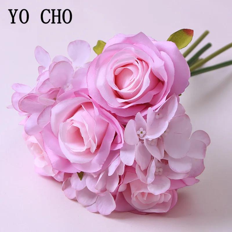 

YO CHO, 1 пучок, искусственный цветок Гортензия, букет роз, маленький Шелковый цветок для свадебной вечеринки, стола, домашнего цветочного горшка, декор для рукоделия