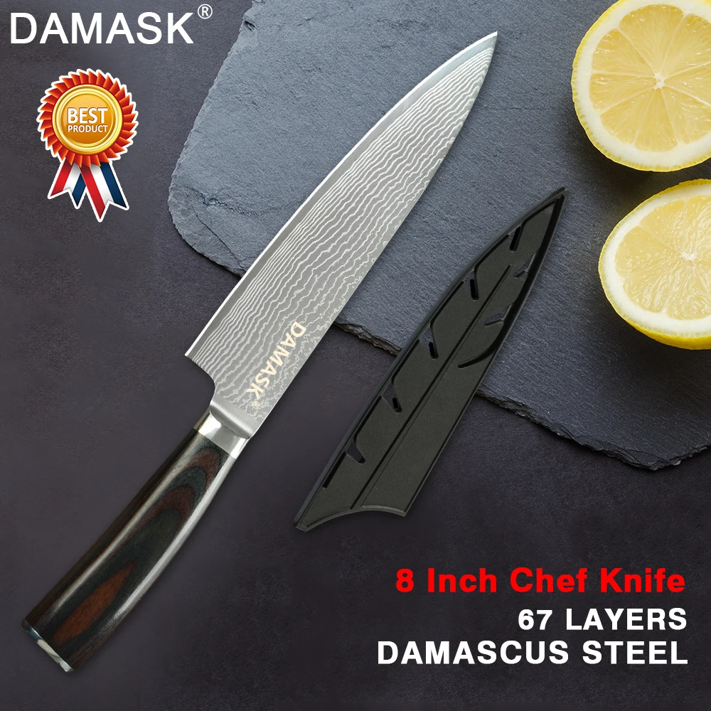 Дамасский поварской нож Японские Стальные Кухонные ножи Vg10 67 слоев с широким
