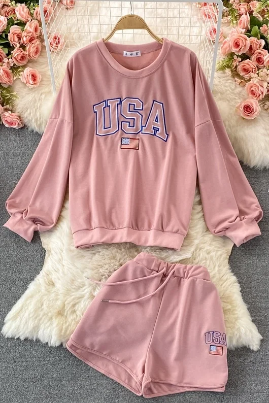 

Casual sweater women's loose Korean version new ins fashionable letter printing top two-piece suit high waist and wide leg