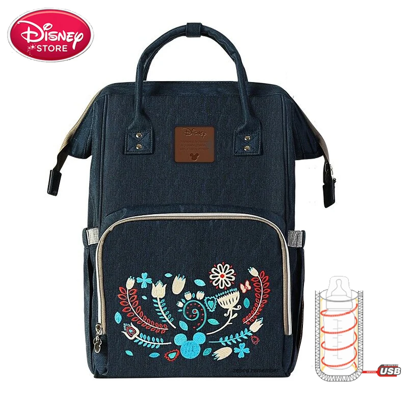 Disney Mummy сумки Минни Микки Маус рюкзак сумка Мама мешок USB Подогрев изоляции бутылки для ухода за ребенком путешествия пеленки мешок