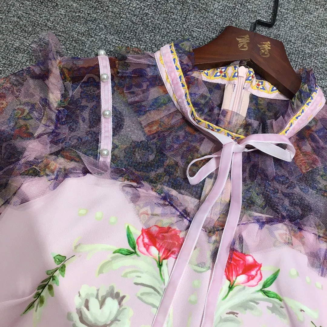 

Designer Runway Fashion Mujer Festa Vestido Lady Long Sleeve Multi Flower Print Women 2021 Luxury Dress