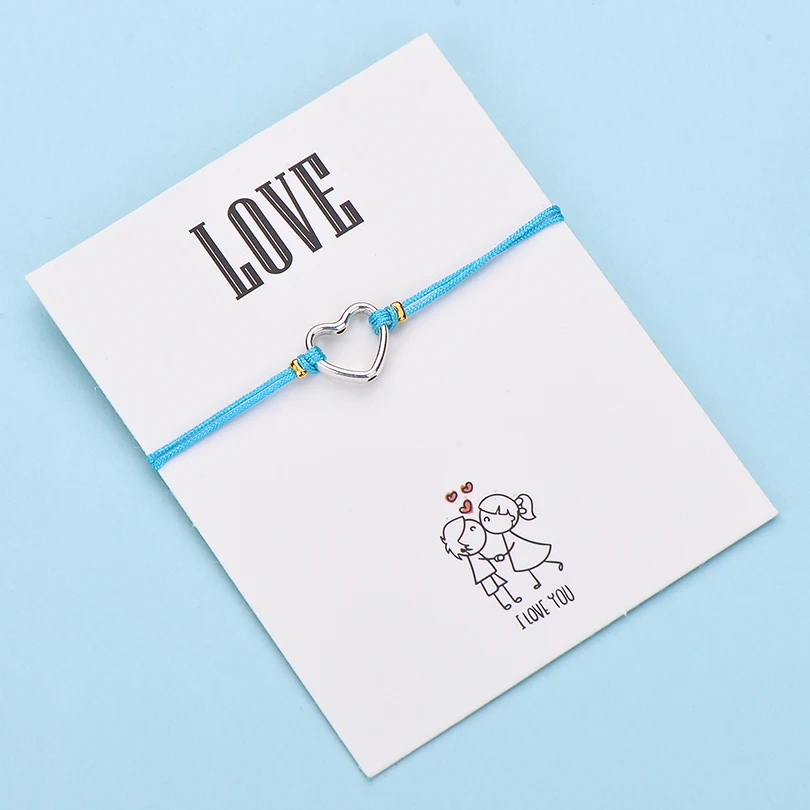 IYOE Wish Card браслеты с сердечком для любви подарок для пары полое сердце многоцветная веревка для женщин и мужчин браслет подарок на день рождения - Окраска металла: 4