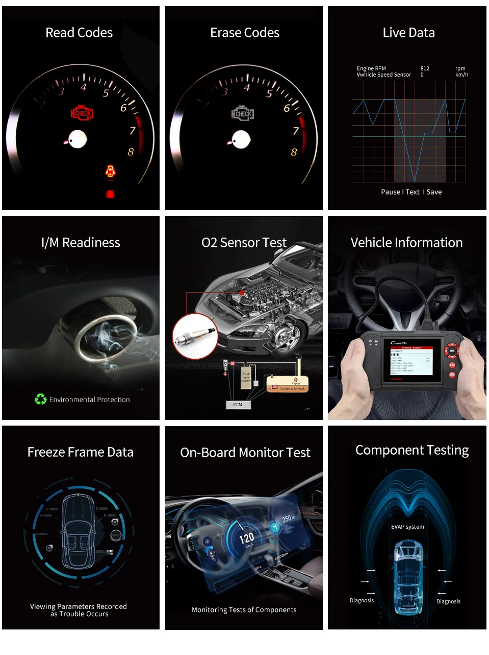 LAUNCH авто Creader VII+ диагностика читальный инструмент кодов OBD2 EOBD сканер автомобильный Инструмент