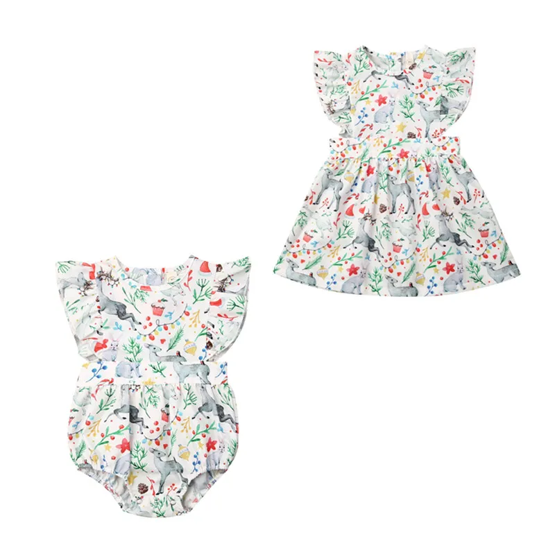 Рождественская Одинаковая одежда для сестры комбинезон с оленем маленьких