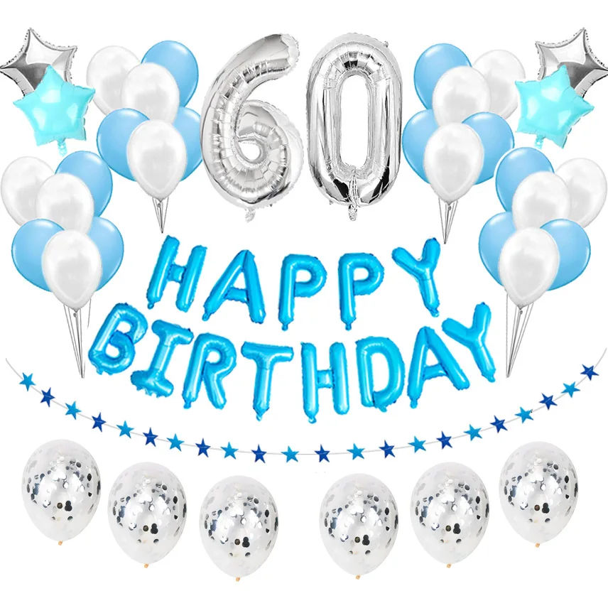 silver blue 60 37 шт. 30th 40th 50th 60th Happy Birthday наборы шариков 30 50 лет вечерние украшения для взрослых Для мужчин женские принадлежности для студийной Фотокабины - Цвет: silver blue 60