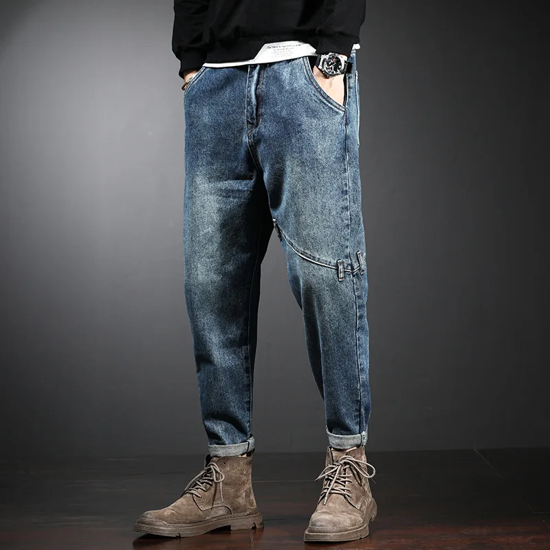 2021 знаменитые модные дизайнерские свободные джинсы для мужчин, прямые темно-синие мужские джинсы с принтом, рваные джинсовые брюки