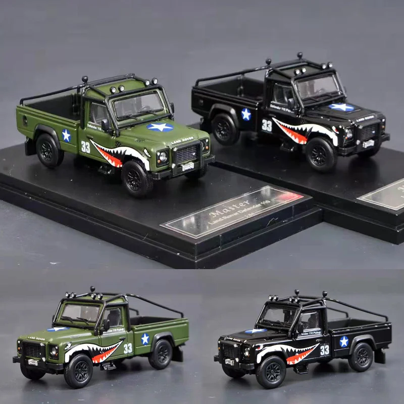 

1:64 Defender 110 Pickup Truck USA Shark Fighter Coating Ww2 P40 Military League Diorama Collection Of Miniature Car Toy Models