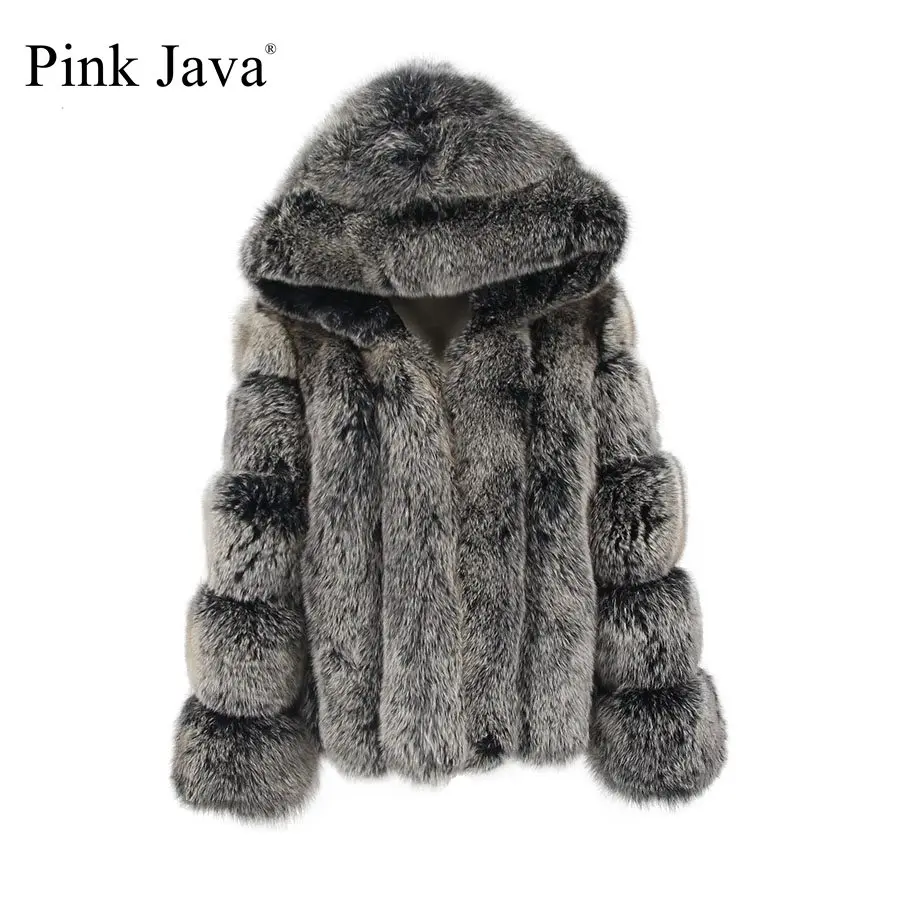 Розовый java QC1888 2018 новая модель женская шуба из натурального Лисьего меха с
