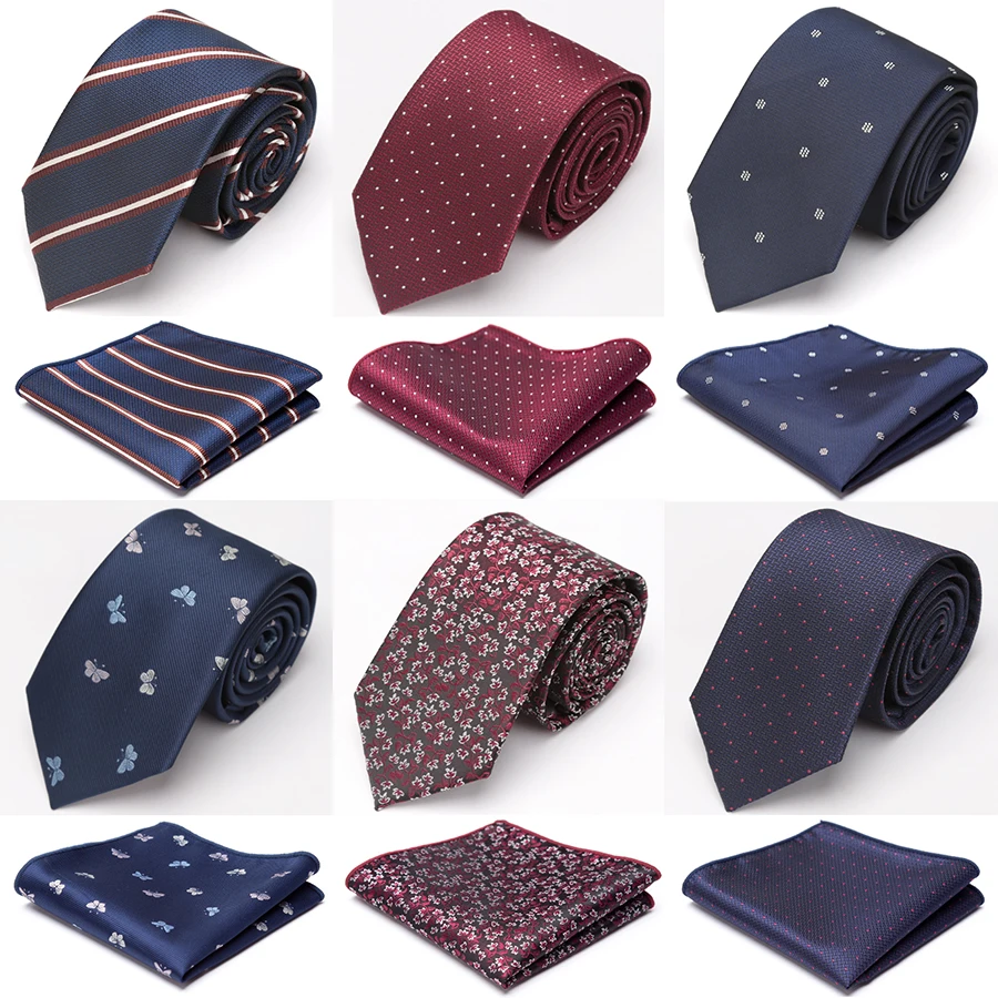 

Men Tie Cravat Set Fashion Handkerchief Stripe Jacquard Ties for Men Party Gift Wedding Formal Dress Accessories Luxury Necktie