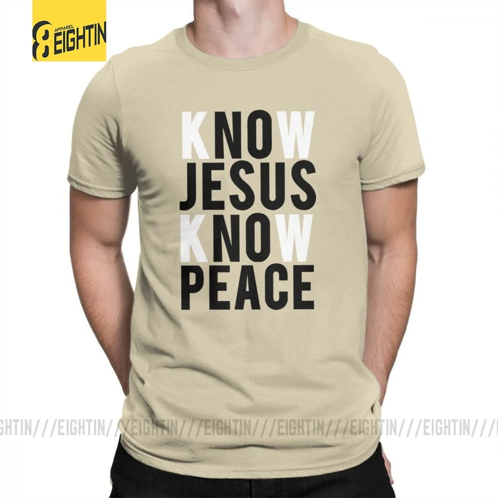 Футболки с надписью «Know Jesus Know Peace Christian», Мужская мягкая футболка с круглым вырезом, хлопок, брендовая футболка с коротким рукавом размера плюс, специальное предложение