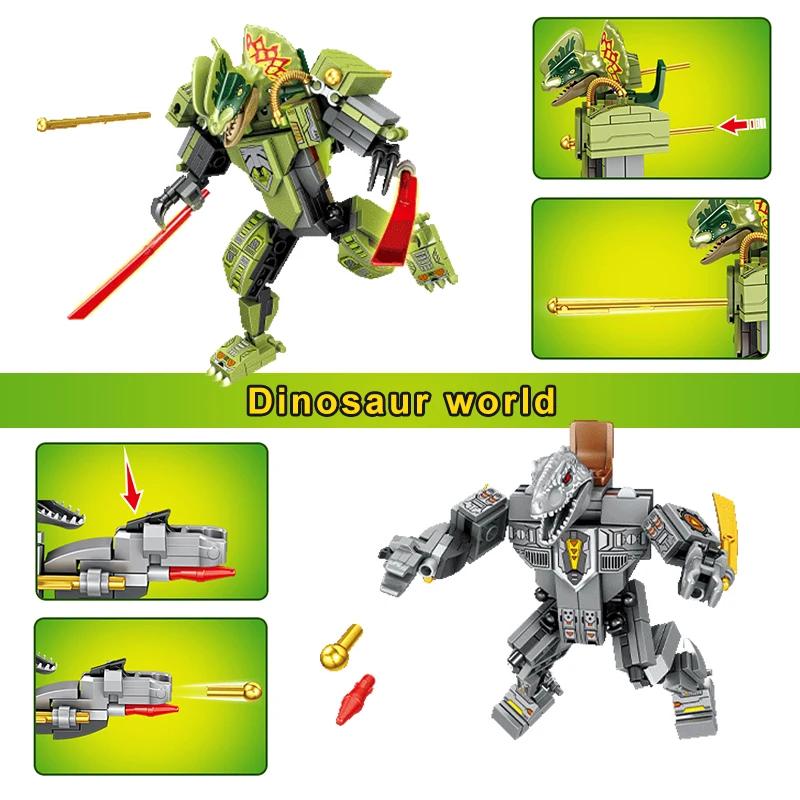 705Pcs 4 IN 2 Jurassic Armed Mechanical Tyrannosaurus Pterodactyl Raptor Dinosaur Building Blocks Animal Park Brick Assemble Toy | Игрушки и