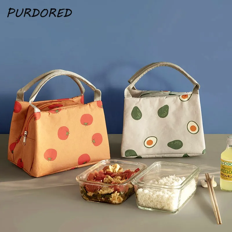 PURDORED 1 шт. сплошной цвет фрукты контейнер для продуктов сумка женская Термосумка для обедов теплоизолированные сумки-холодильники Дети сумка для еды Ланч термо