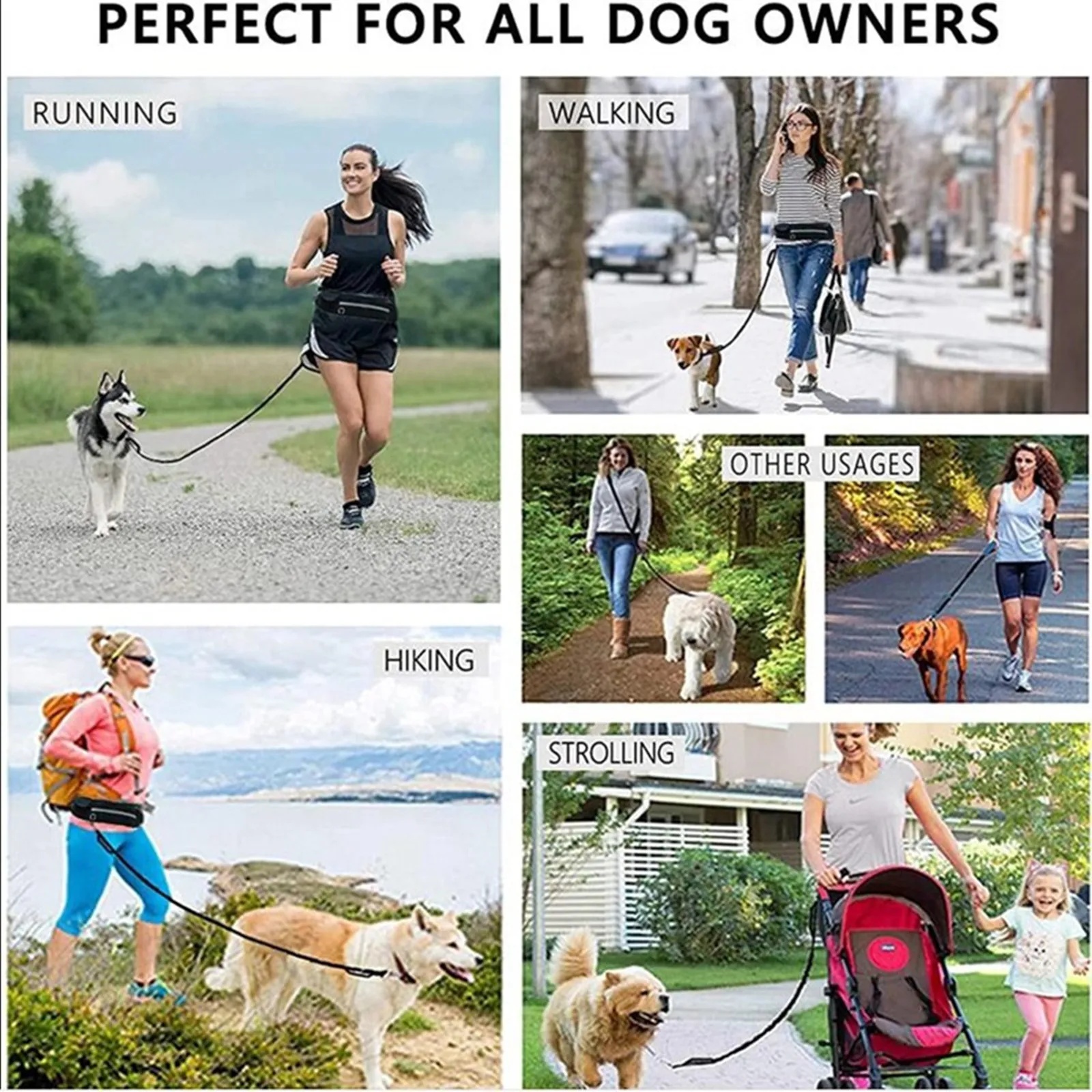 Adjustable Hand Free Dog Leash for Pet Walking Running Jogging Lead Waist Belt Chest Strap | Дом и сад
