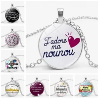 new fashion glass pendant necklace merci maitresse silver metal necklace men and women jewelry teacher gift souvenir