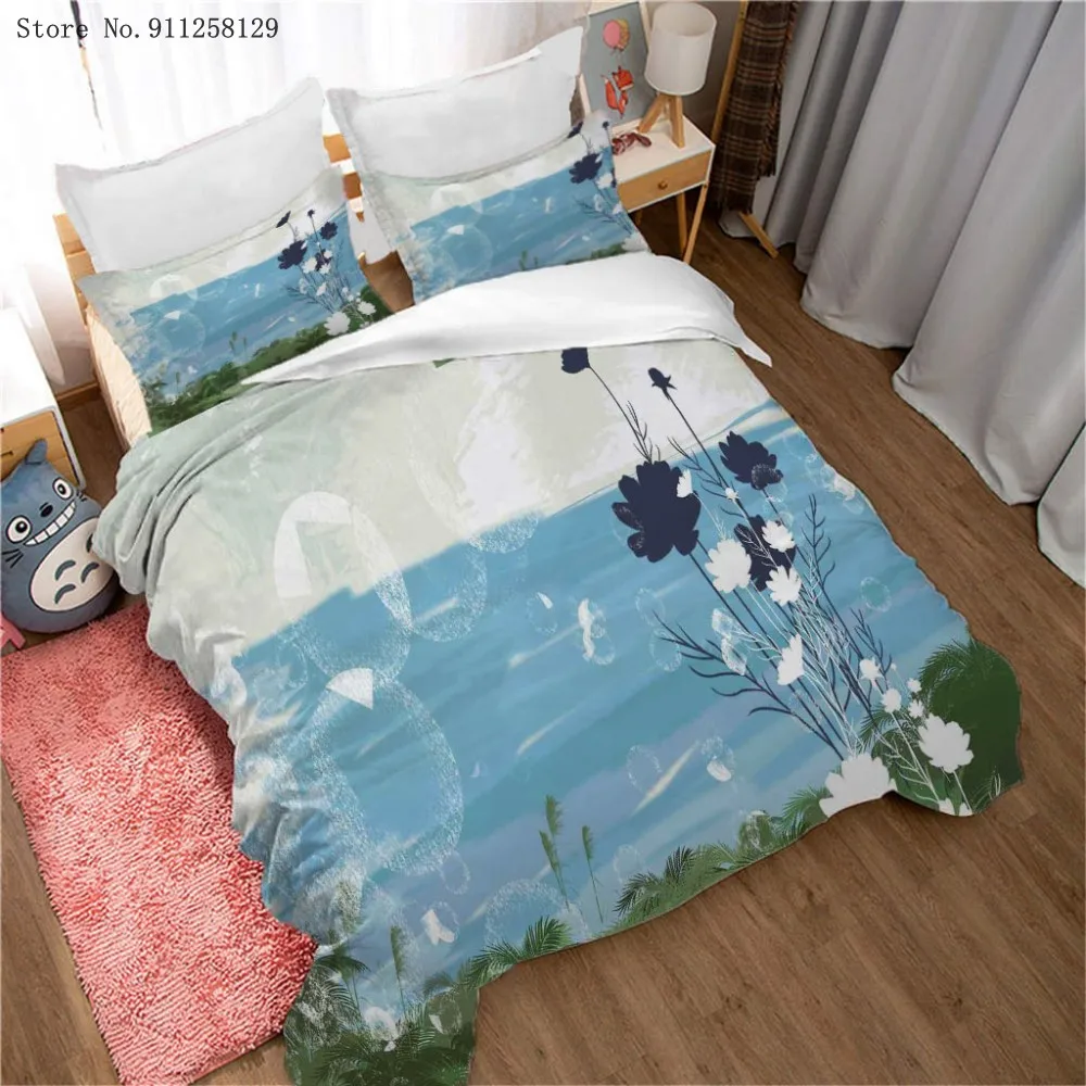 

2/3 Pieces Oil Painting Bedding Set Blue Flowers Duvet Cover For Bedroom Bed Quilt Cover For Bedroom Bed Cover Set Decor