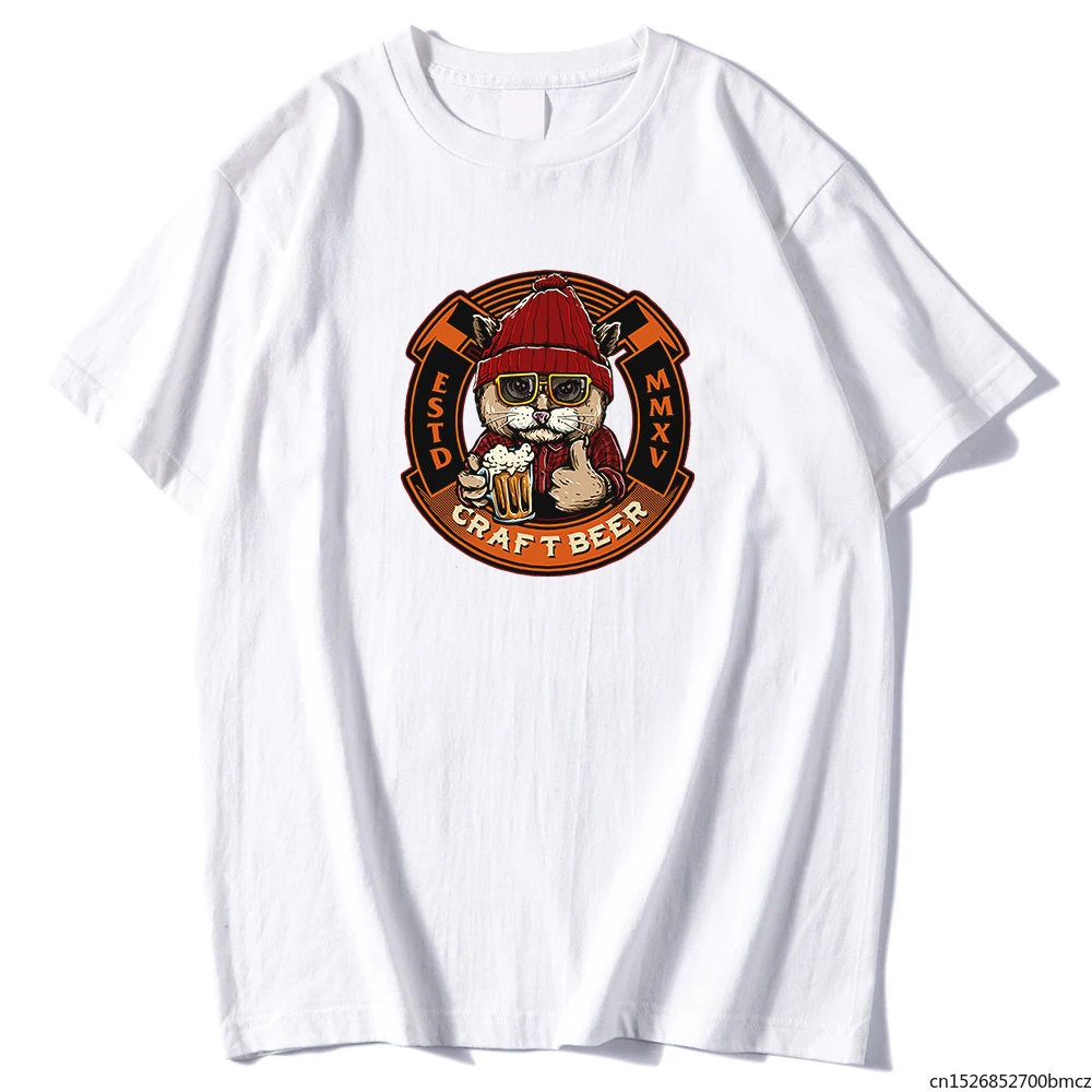 

Craft Beer Cat Printing Womens Tshirt Creativity Vintage T-Shirt Vogue Oversized Street Comfortable Fashion Short Sleeve