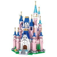 596pcs architecture disney princess pink castle moc city building blocks sets bricks classic city skyline model toy for kid gift