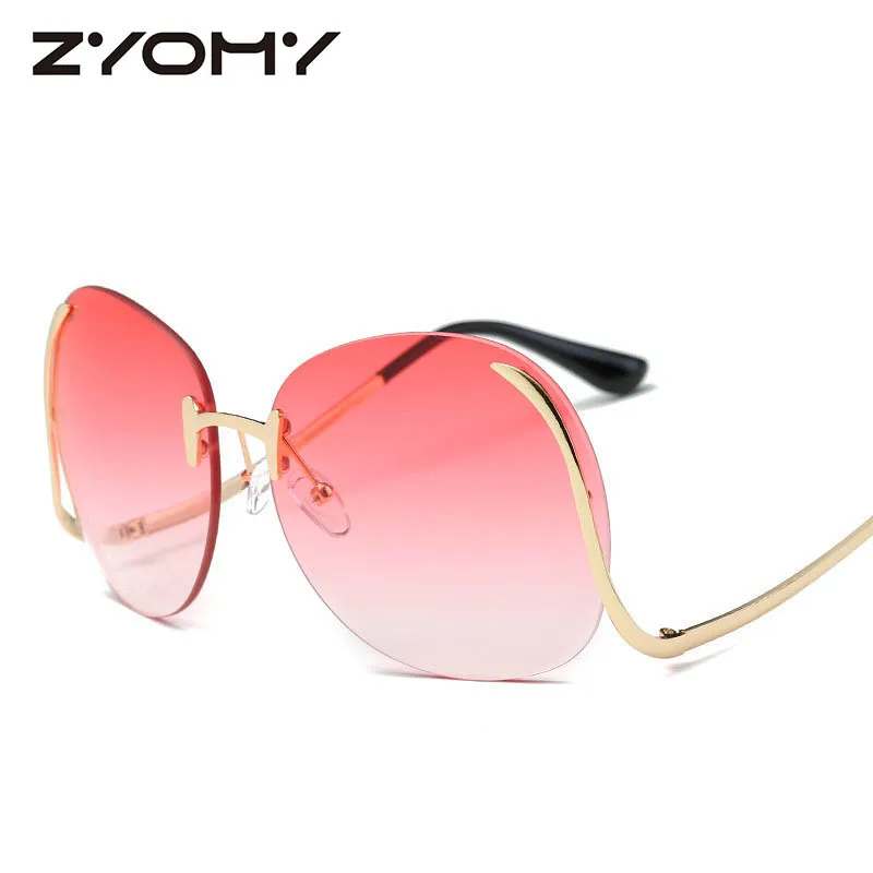 

Q Rhaeboscelia Brand Designer Female Sun glasses UV400 Rimless Oversized Retro Gradient Women Sunglasses