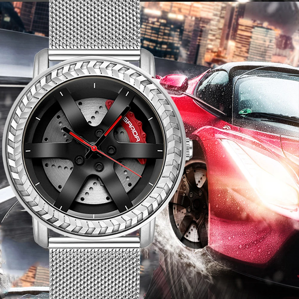 

Уникальные мужские часы SANDA с циферблатом на колесиках, сетчатый стальной ремешок, Кварцевые водонепроницаемые спортивные часы, крутые муж...