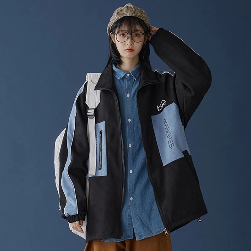 Женская куртка на молнии с буквенным принтом свободная ветровка контрастных