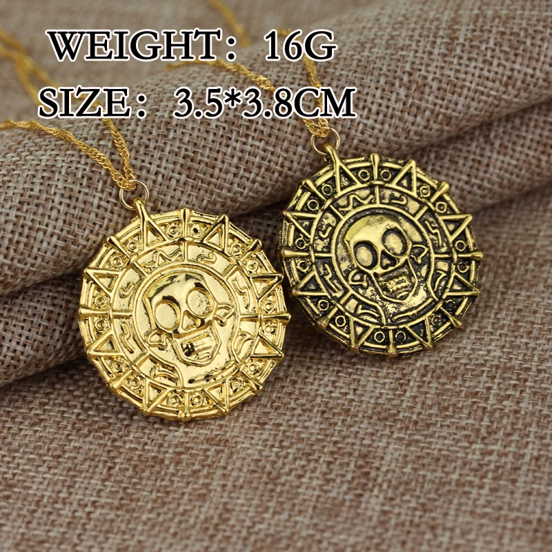 

Hot Pirates Of The Caribbean Necklace Jack Sparrow Aztec Coin Medallion Vintage Gold Bronze Silve Pendant Wholesale