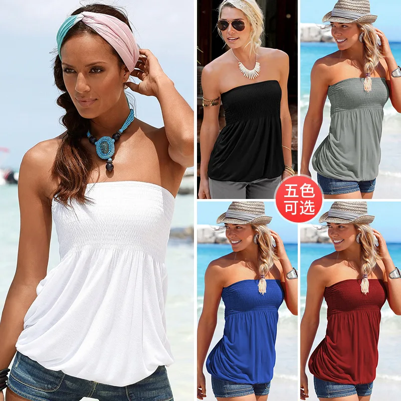 

Summer Beach Tops White Shirt New 2021 Sexy Off Shoulder Strapless Women T shirt Tops Female Casual T Shirt Plus Size Clothing