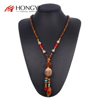 hongye retro ethnic style wooden bead necklace lotus bodhi pendant sweater chain long female clothes wild hanging jewelry bijoux