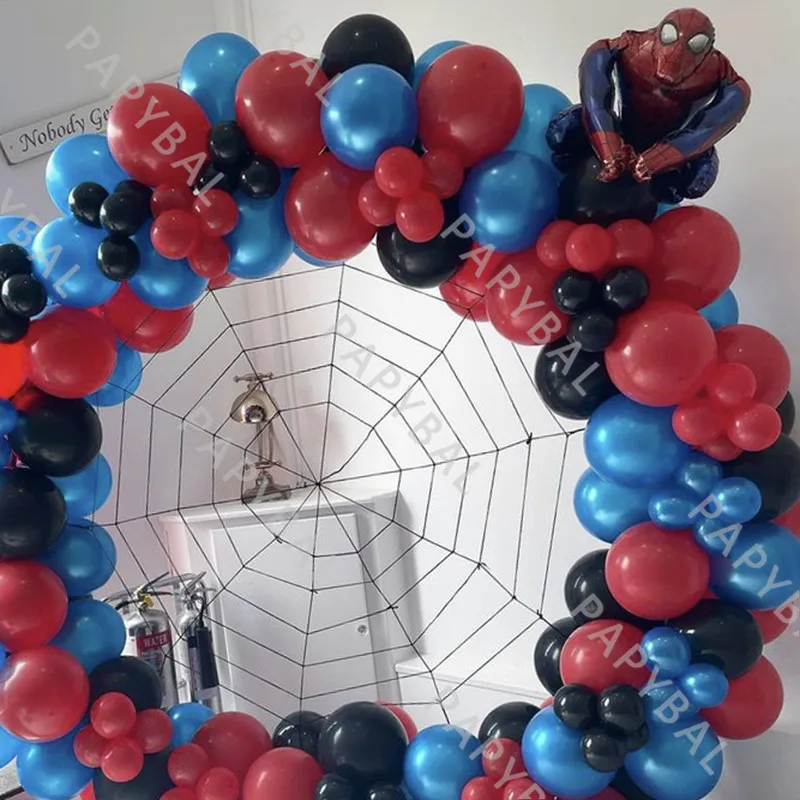 Globos de aluminio de Marvel para ni&ntilde;os, Kit de arco de globos de l&aacute;tex, Spiderman, negro y rojo, suministros de fiesta de cumplea&ntilde;os, decoraci&oacute;n de ducha de beb&eacute;, 155 Uds.-1