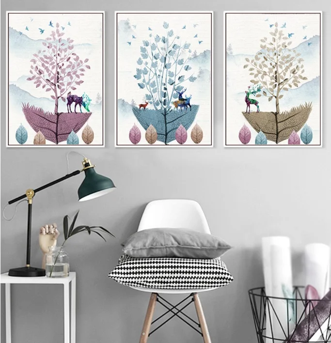 Настенная Картина на холсте Современные Простые листья красочные украшения для