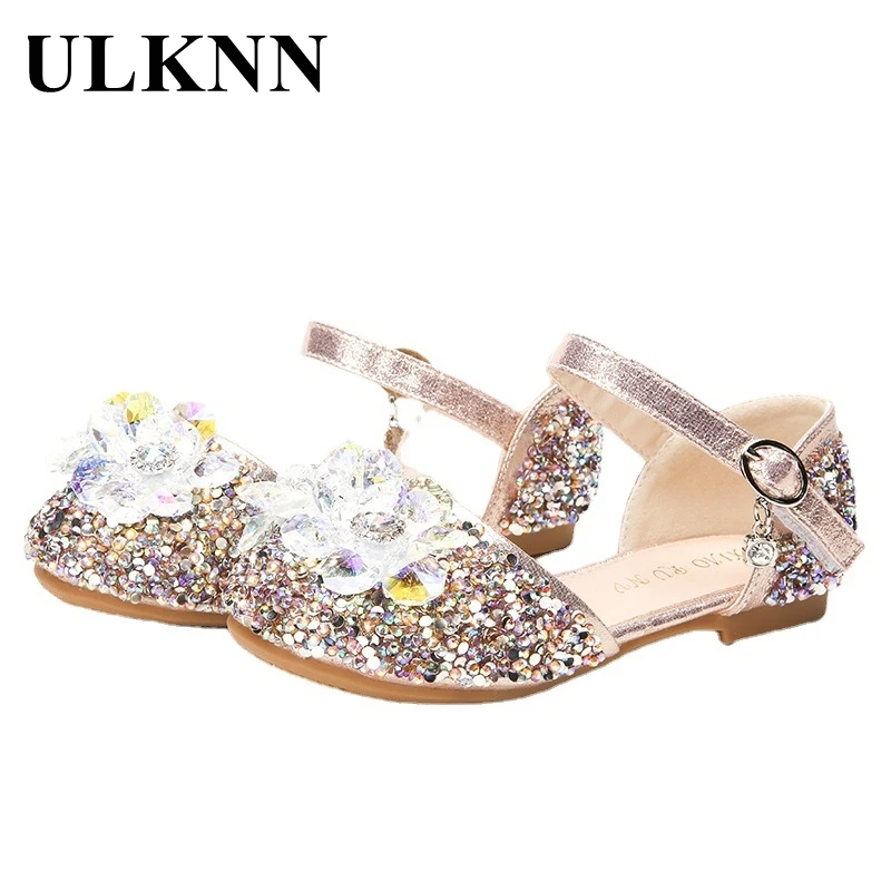 

ULKNN Girls Sandals Rhinestone Party Shoes New 2021 Summer Princess Children Pink Shoes Flat Baby Performance Sandals