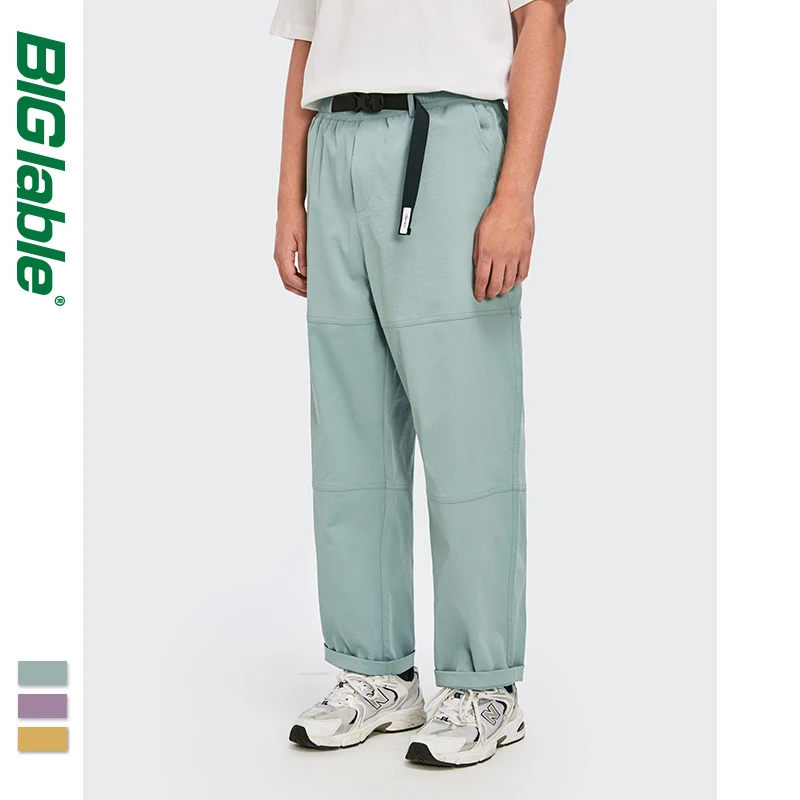 

BIG LABEL Mens Casual Pants 2021 Harajuku Loose Fit Straight Pants With Belt Male Trousers 3612S21