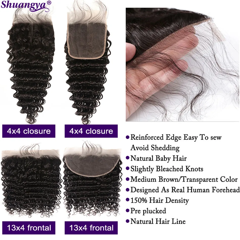 

Malaysian Deep Wave Bundles With Frontal Transparent Lace Frontal With Bundles Shuangya Hair 100% Remy Human Hair Natural Black