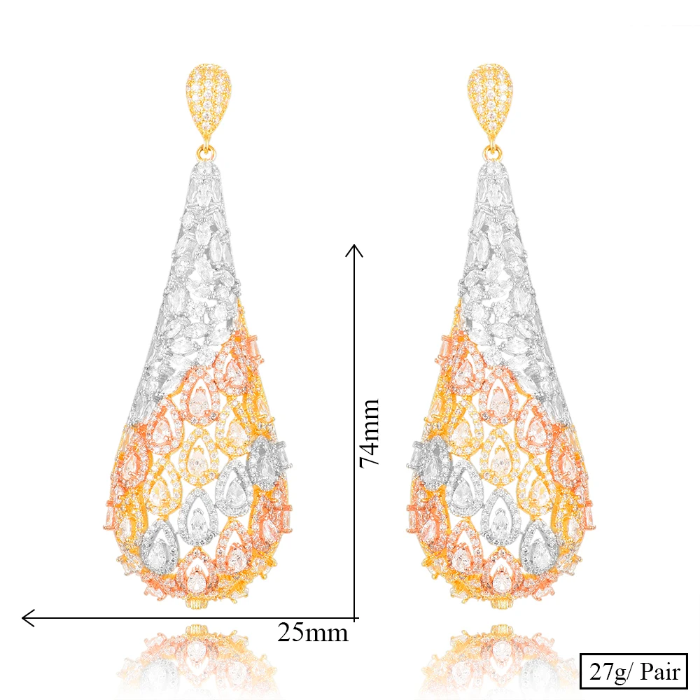 

missvikki Famous Charms Trendy Women Long Dangle Drop Earrings Imitation AAA Cubic Zircon Drop Earring For Women Wedding Jewelry