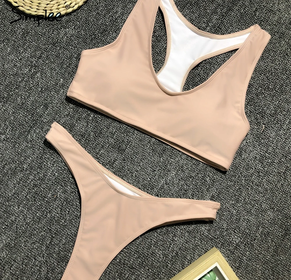 Женский купальник Simplee с высоким вырезом спортивный купальный костюм-бикини