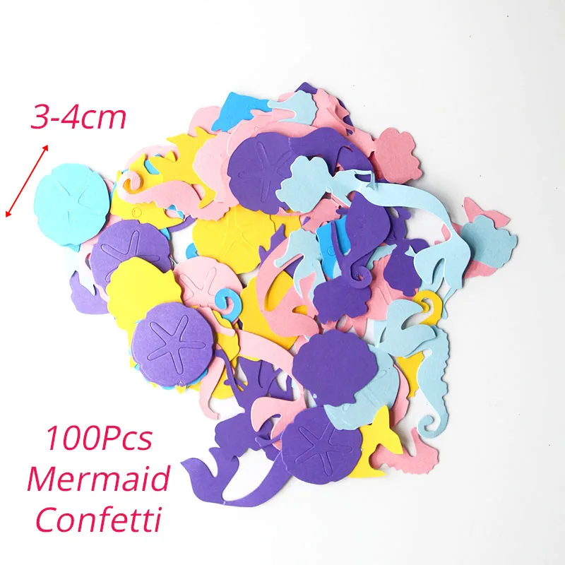 100pcs Confetti Вечерние столовые приборы в форме русалки для вечеринки в честь Дня Рождения, бумажные тарелки, чашки с фольгированные шары с русалкой, Декор, вечерние принадлежности для девочек - Цвет: 100pcs Confetti