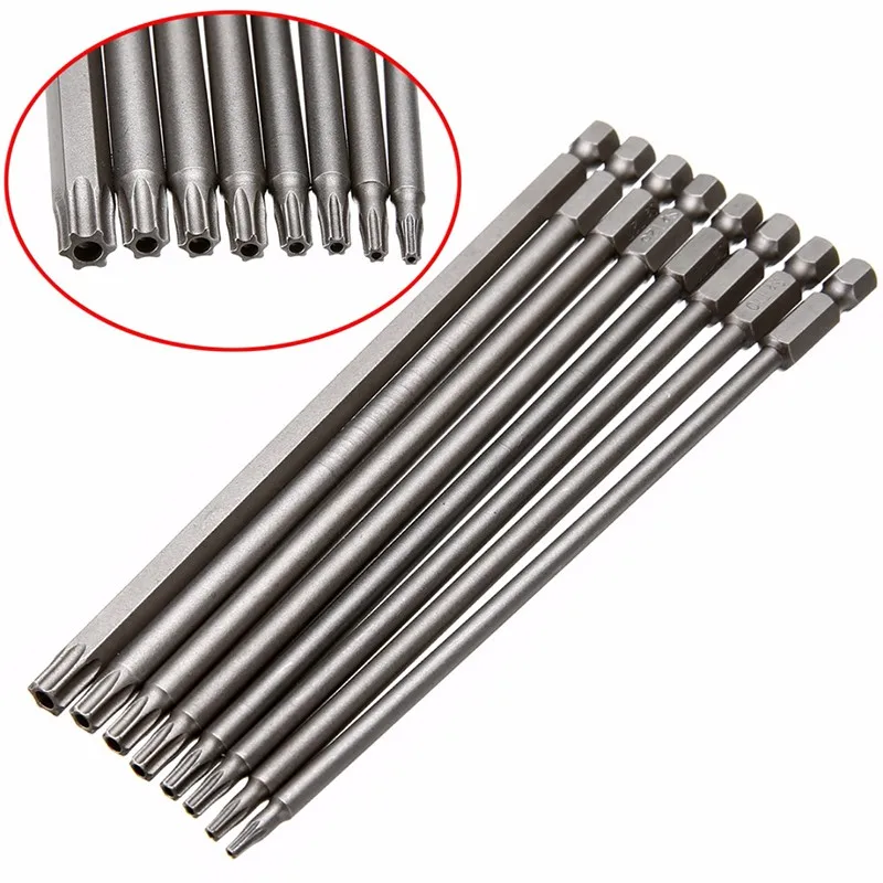 

8 pcs Screwdriver Bit 8 Siz Torx Star Head Hex Shank Screwdriver Drill Bit Set Large Torque 150MM T8 T10 T15 T20 T25 T27 T30 T40