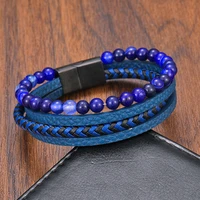 boho jewelry beads leather charm bracelet for men women stainless steel natural stone rosary love bracelet bangle gift wholesal