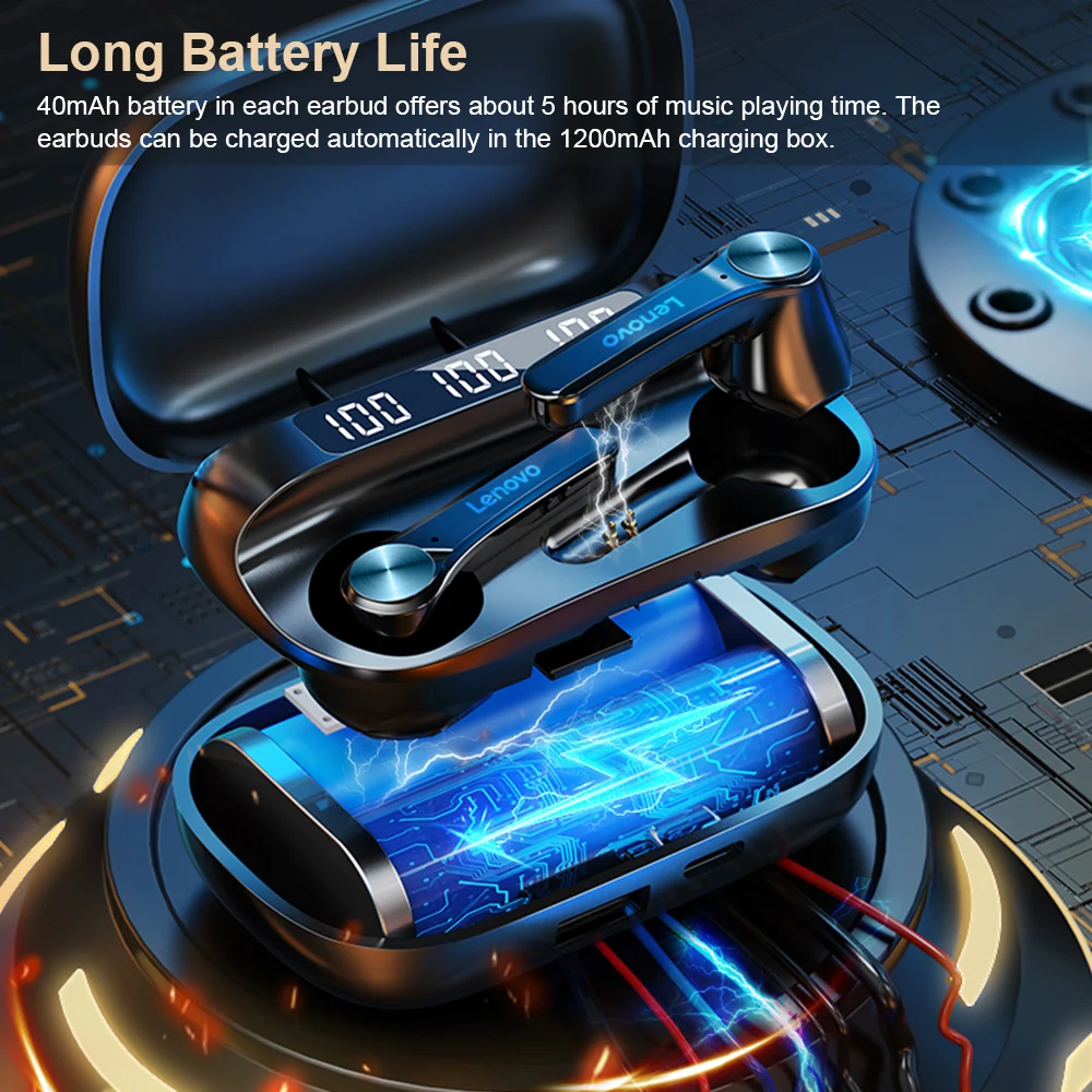 TWS наушники Lenovo QT81 с поддержкой Bluetooth 5 1 и сенсорным управлением 1200 мА · ч|Наушники