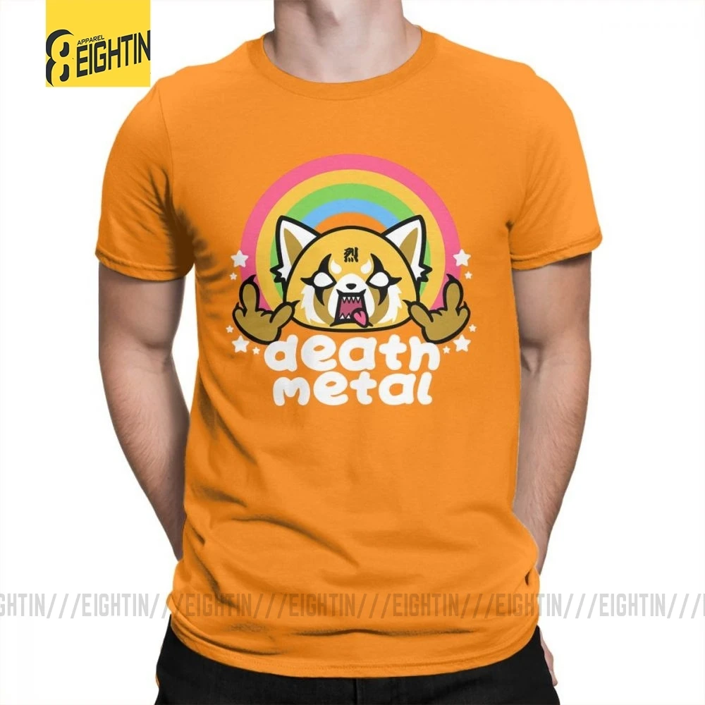 Оранжевый Death Metal Aggretsuko aggression Retsuko, футболки из хлопка, Мужская одежда, футболки с коротким рукавом, футболки большого размера с рисунком - Цвет: Оранжевый