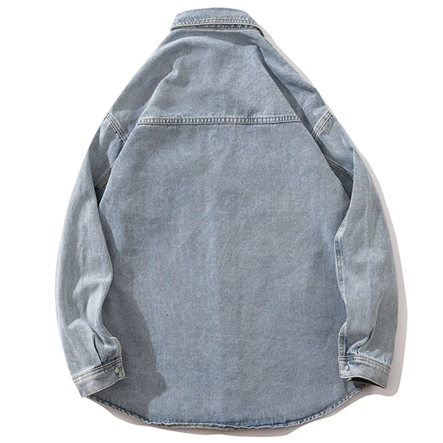 

Hip Hop Wash water Snap Button Long Sleeve Shirts Men Fashion Casual Streetwear Denim Shirt Coats Male Hipster blue Shirts Tops