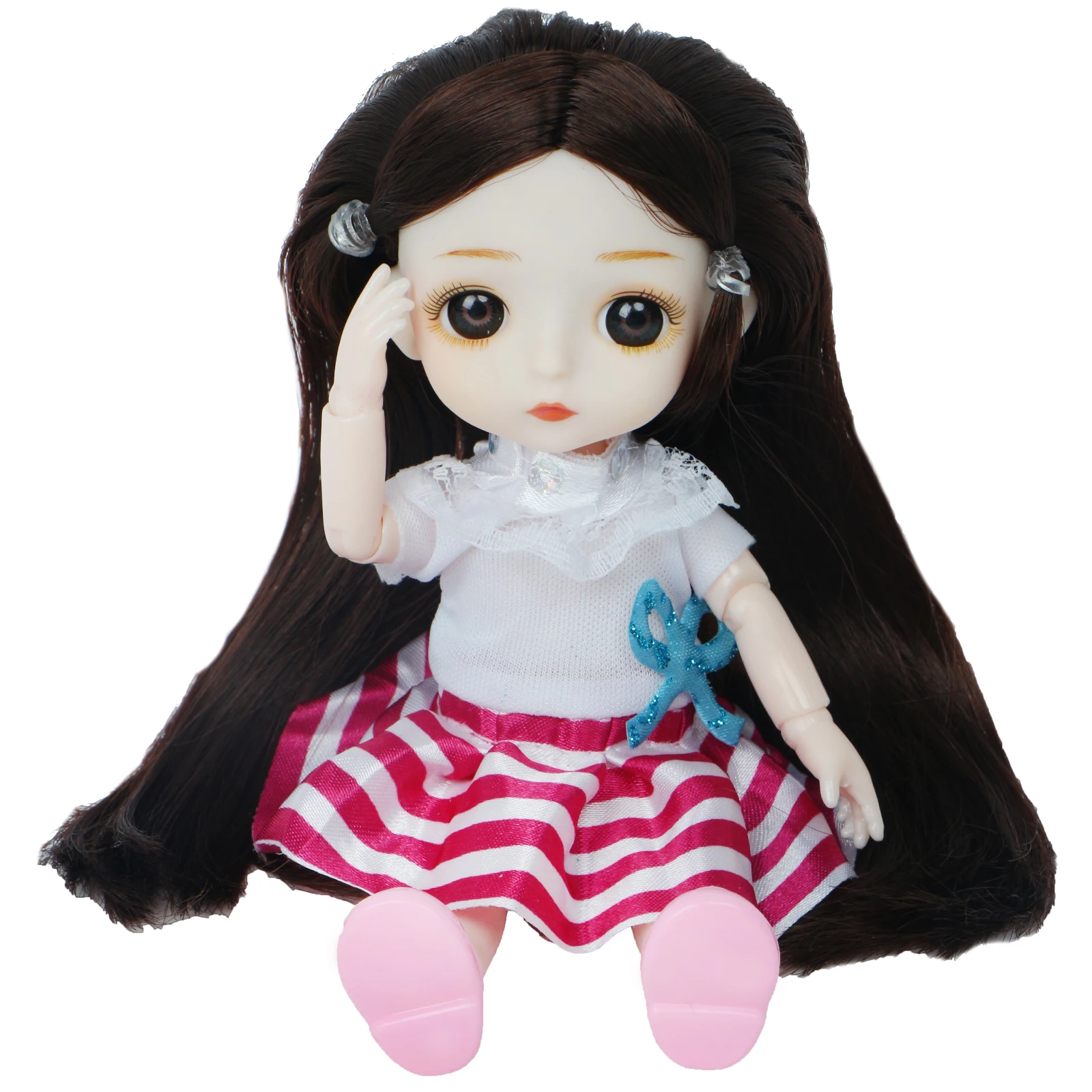 Кукла 16 см с 13 подвижными шарнирами без одежды черная прямые кукольные волосы в