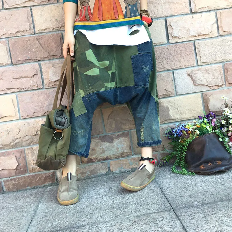 Женские Мешковатые джинсовые широкие брюки с заниженным шаговым швом эластичной